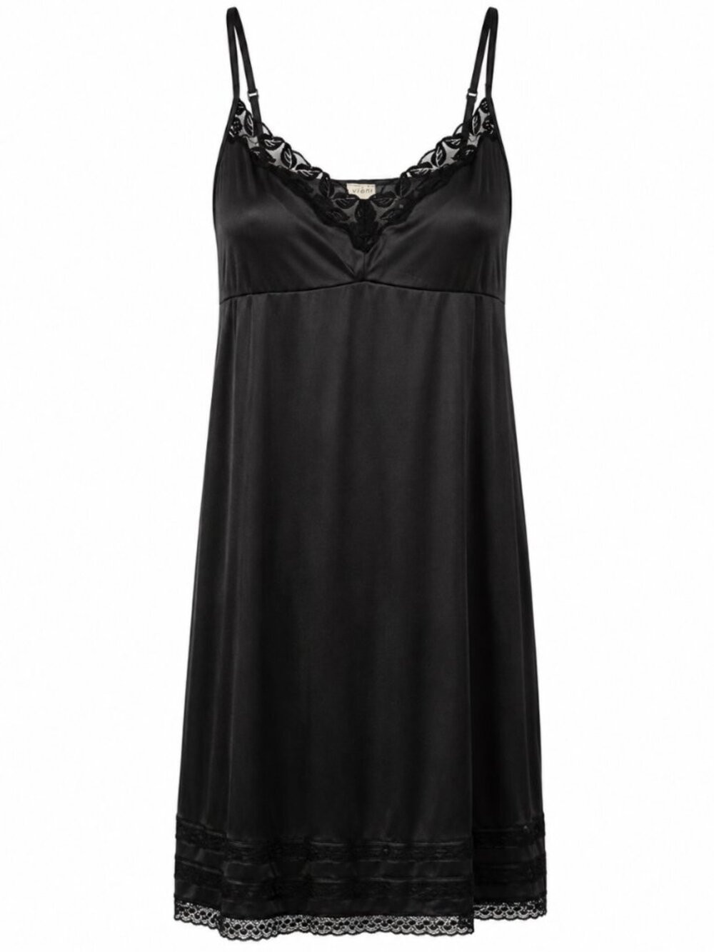 Vanity Fair Black Satin Lace Slip Nightgown Dress Size 2XL